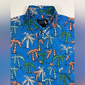 TRUNKS SURF‎ & SWIM CO. Boys’ Blue Palm Tree Beachy Hawaiian Shirt Size Large